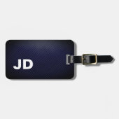 シンプルエレガントダカールブルーリネンホワイトモノグラム ラゲッジタグ (正面横)