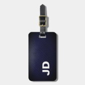 シンプルエレガントダカールブルーリネンホワイトモノグラム ラゲッジタグ (正面縦)