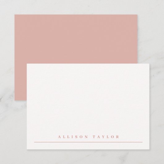 シンプルエレガントダスティピンク名前をカスタムする ノートカード (正面/裏面)