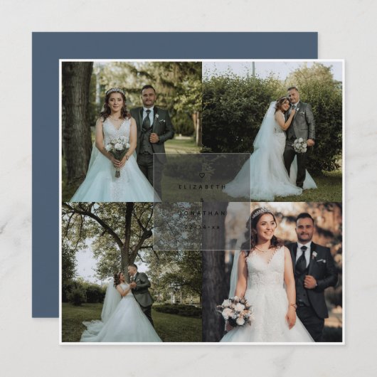 シンプルエレガントダスティブルーアンパサンド結婚写真 セーブザデート (正面/裏面)