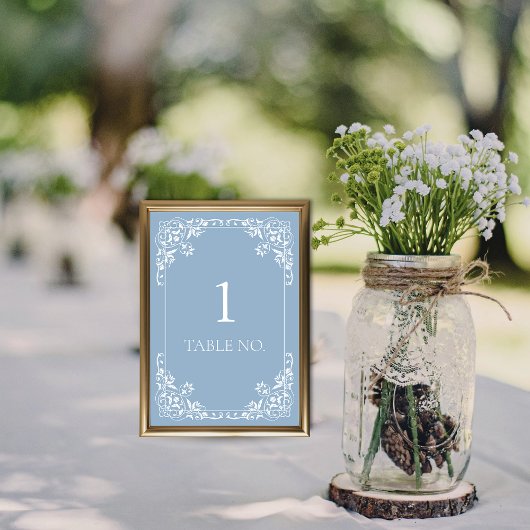 シンプルエレガントダスティブルーヴィンテージ縁ど テーブルナンバー