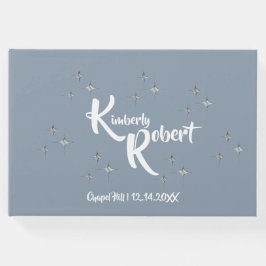 シンプルエレガントダスティブルー&ホワイト結婚ズ ゲストブック