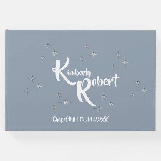 シンプルエレガントダスティブルー&ホワイト結婚ズ ゲストブック (正面)