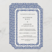 シンプルエレガントダークブルー+ホワイトビーチ結婚式 招待状 (正面/裏面)