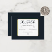 シンプルエレガントダークブルーRSVP結婚の ノートカード (正面/裏面インサイチュ)