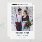 シンプルエレガントティール（緑がかった色）2写真結婚のサンキューカード サンキューカード (正面/裏面)