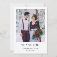 シンプルエレガントティール（緑がかった色）2写真結婚のサンキューカード