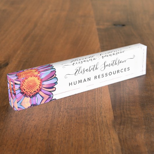 シンプルエレガントデイジーカスタムプロフェッショナルフローラ デスクネームプレート (側面)