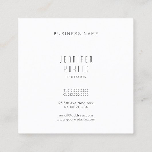 シンプルエレガントデザインプロフェッショナルモダンテンプレート スクエア名刺 (裏面)
