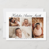 シンプルエレガントニュートラルベビーフォトコラージュ誕生 案内状 (正面)