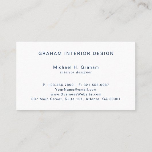 シンプルエレガントネイビーブルー水色モダン 名刺 (裏面)