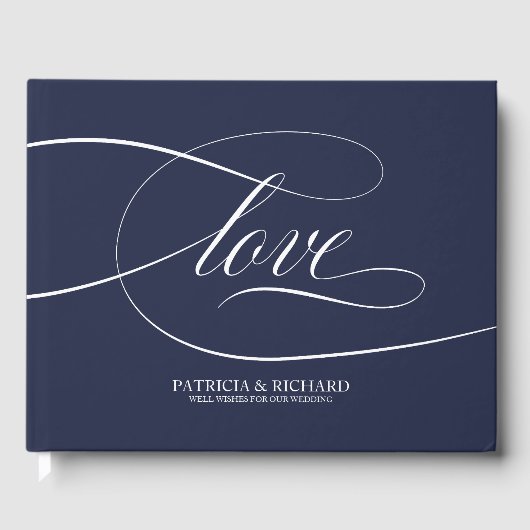 シンプルエレガントネイビーブルー結婚ズゲストブック ゲストブック (正面)