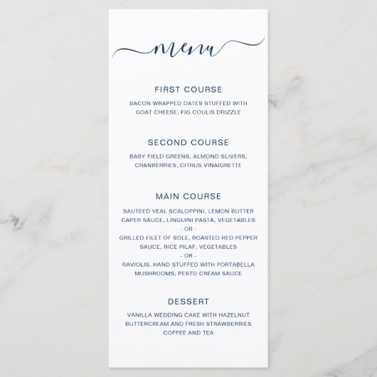 シンプルエレガントネイビーブルー結婚ズ メニュー (正面)