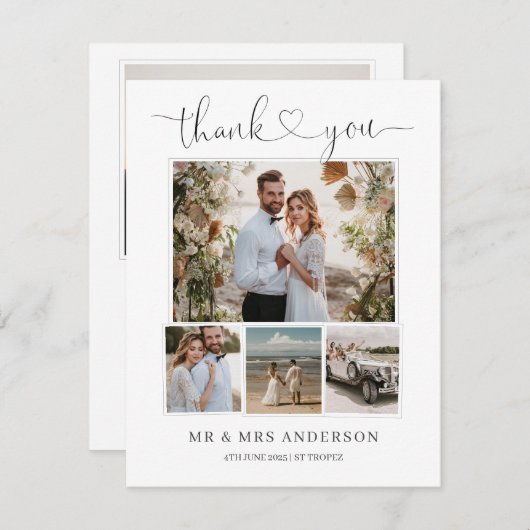 シンプルエレガントハート結婚の写真サンキューカード 招待状 (正面/裏面)
