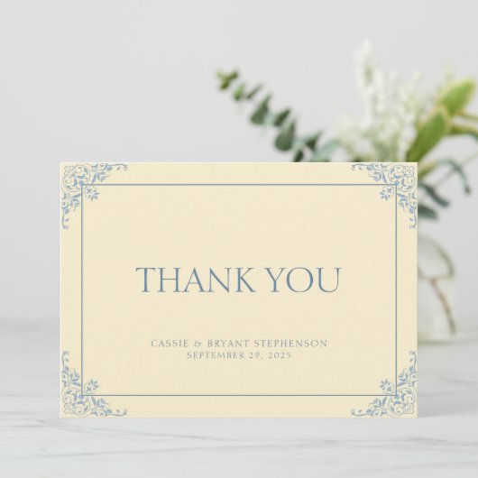 シンプルエレガントバターイエローリージェンシーエラ結婚ーズ サンキューカード (スタンド正面)