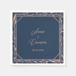 シンプルエレガントバラ金ゴールド&ネイビー結婚ズ スタンダードカクテルナプキン