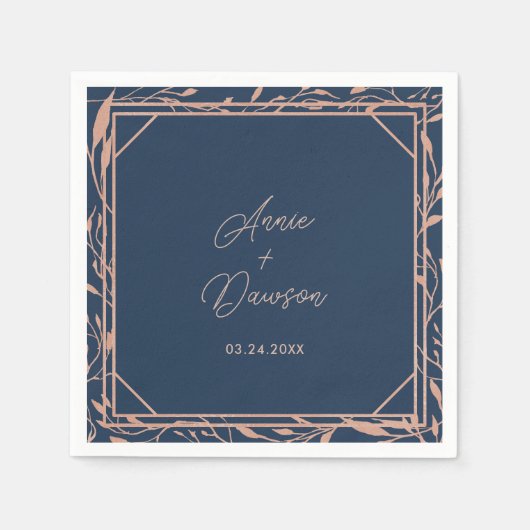シンプルエレガントバラ金ゴールド&ネイビー結婚ズ スタンダードカクテルナプキン (正面)