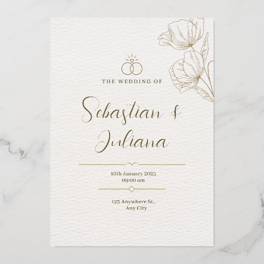 シンプルエレガントパーソナライズされた写真結婚の 箔招待状 (正面)