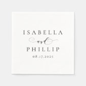 シンプルエレガントパーソナライズされた白黒結婚ズ スタンダードカクテルナプキン (正面)