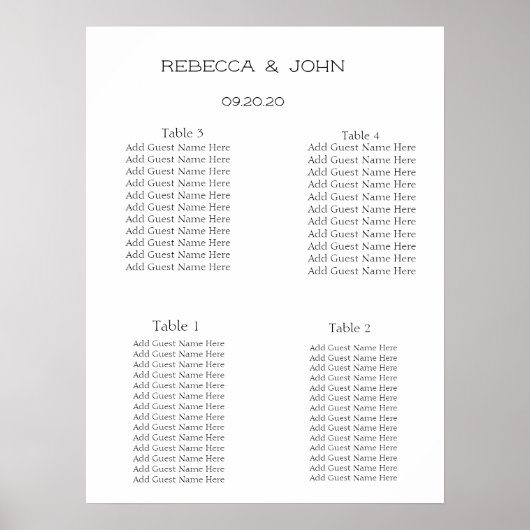 シンプルエレガントパーソナライズされた結婚座席表 ポスター (正面)