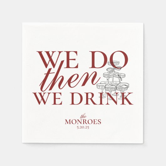 シンプルエレガントパーソナライズされたRed Script結婚の スタンダードカクテルナプキン (正面)