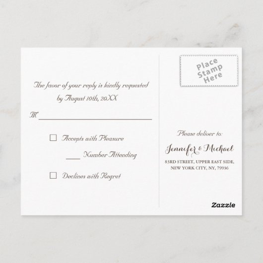 シンプルエレガントパーティーイベント結婚の応答RSVP ポストカード (裏面)