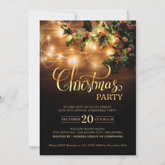 シンプルエレガントビジネスクリスマスホリデーパーティー 招待状 (正面)