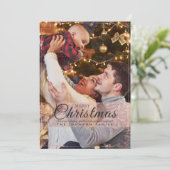 シンプルエレガントピンクのフレーム写真クリスマス シーズンカード (スタンド正面)