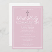 シンプルエレガントピンクファースト聖餐式 招待状 (正面/裏面)