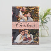 シンプルエレガントピンクフレーム2 Photo Christmas シーズンカード (スタンド正面)