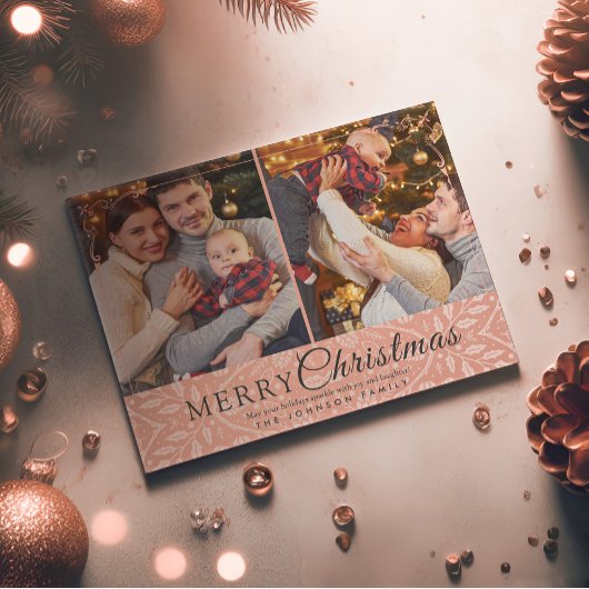 シンプルエレガントピンクフレーム2 Photo Christmas シーズンポストカード