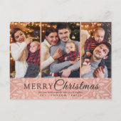 シンプルエレガントピンクフレーム3 Photo Christmas シーズンポストカード (正面)