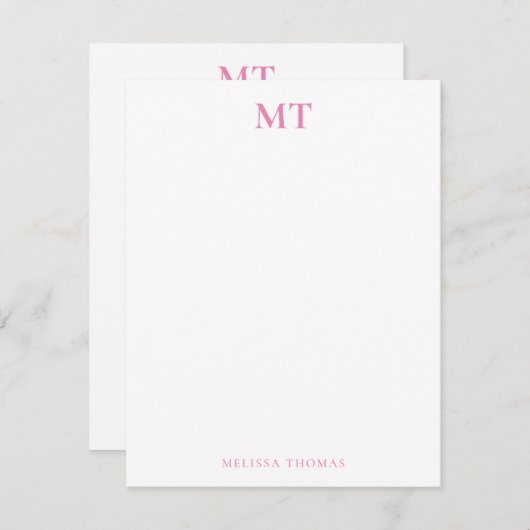 シンプルエレガントピンクモノグラム ノートカード (正面/裏面)