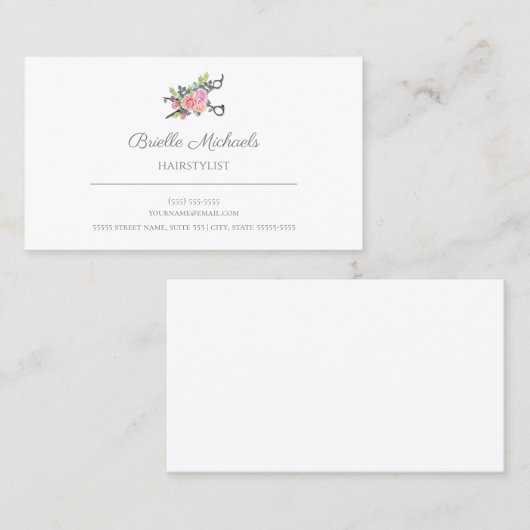 シンプルエレガントピンクローズ美容師 名刺 (正面/裏面)