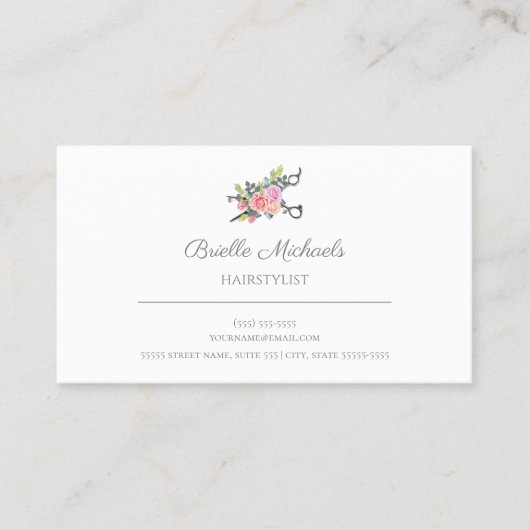 シンプルエレガントピンクローズ美容師 名刺 (正面)