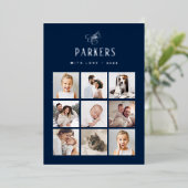 シンプルエレガントファミリ写真グリッド |シルバー 箔シーズンカード (立ち正面)