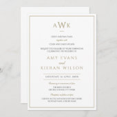 シンプルエレガントフェイク金ゴールドクラシックモノグラム結婚ズ 招待状 (正面/裏面)