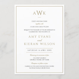 シンプルエレガントフェイク金ゴールドクラシックモノグラム結婚ズ 招待状