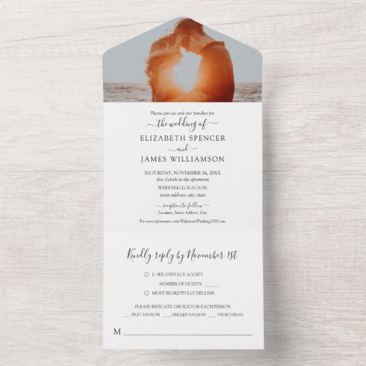 シンプルエレガントフォトウェディングRSVP オールインワン招待状 (内側)