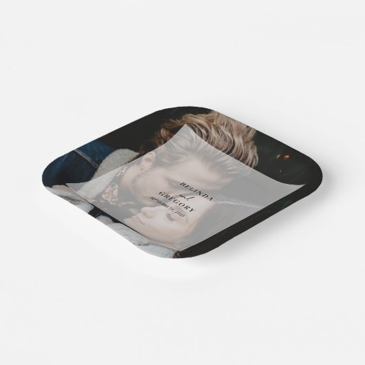 シンプルエレガントフォトオーバーレイ結婚スクリプト ペーパープレート (傾斜あり)