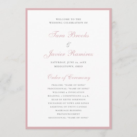 シンプルエレガントフォーマルピンクダスティバラ結婚ズ プログラム (正面)