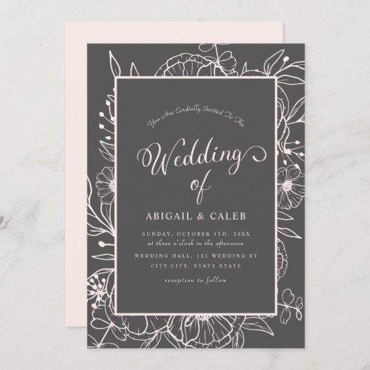 シンプルエレガントフローラのスケ結婚ッチ 招待状 (正面/裏面)