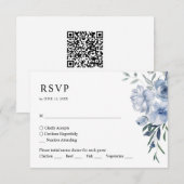シンプルエレガントフローラほこりっぽいブルーQRコー結婚ド 出欠カード (正面/裏面)