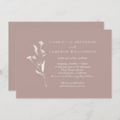 シンプルエレガントフローラダスティーマウヴアイボリー結婚ズ 招待状 (正面/裏面)