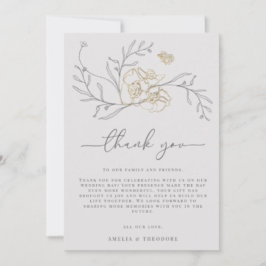 シンプルエレガントフローララ結婚イン サンキューカード (正面)