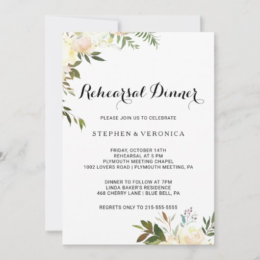 シンプルエレガントフローラリハーサルディナー 招待状 (正面)
