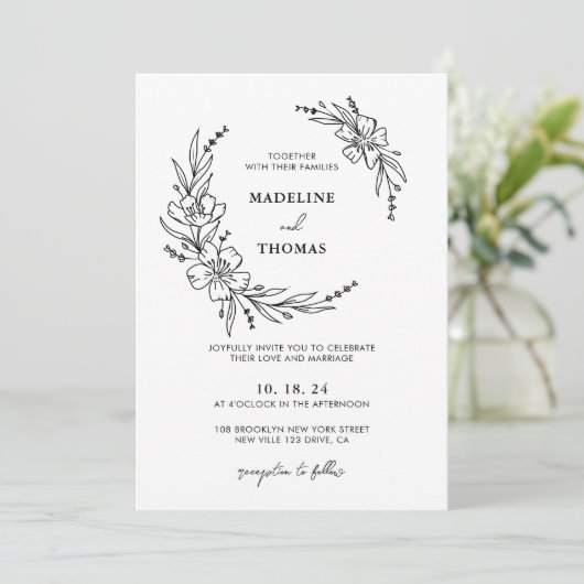 シンプルエレガントフローラリース写真結婚の 招待状 (スタンド正面)