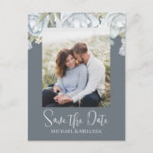 シンプルエレガントフローラ写真ほこりっぽい青い緑 ポストカード (正面)