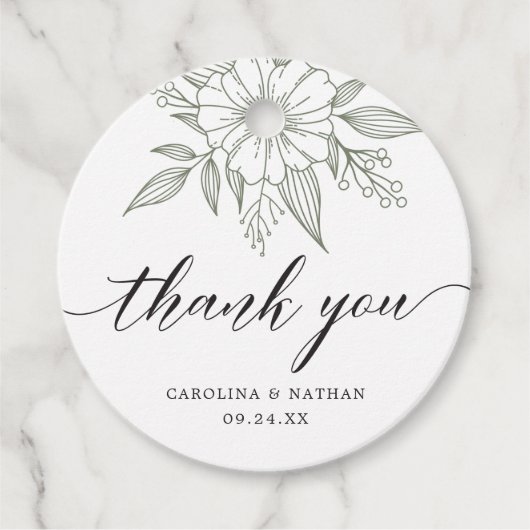 シンプルエレガントフローラ結婚のサンキューセージ フェイバータグ (正面)