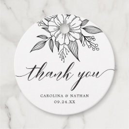 シンプルエレガントフローラ結婚のサンキューブラック フェイバータグ